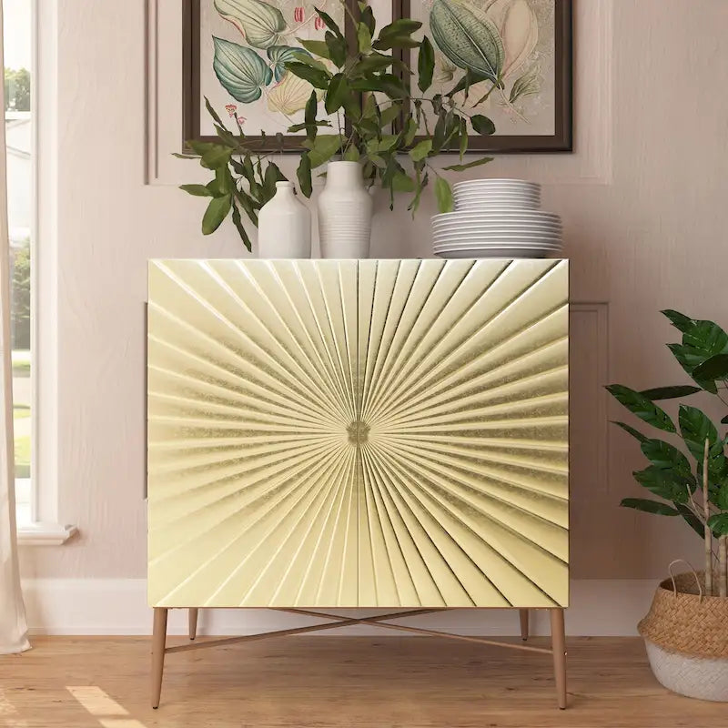 Meuble de Rangement Multimédia Vintage 2 Portes avec Motif Géométrique, 76 cm