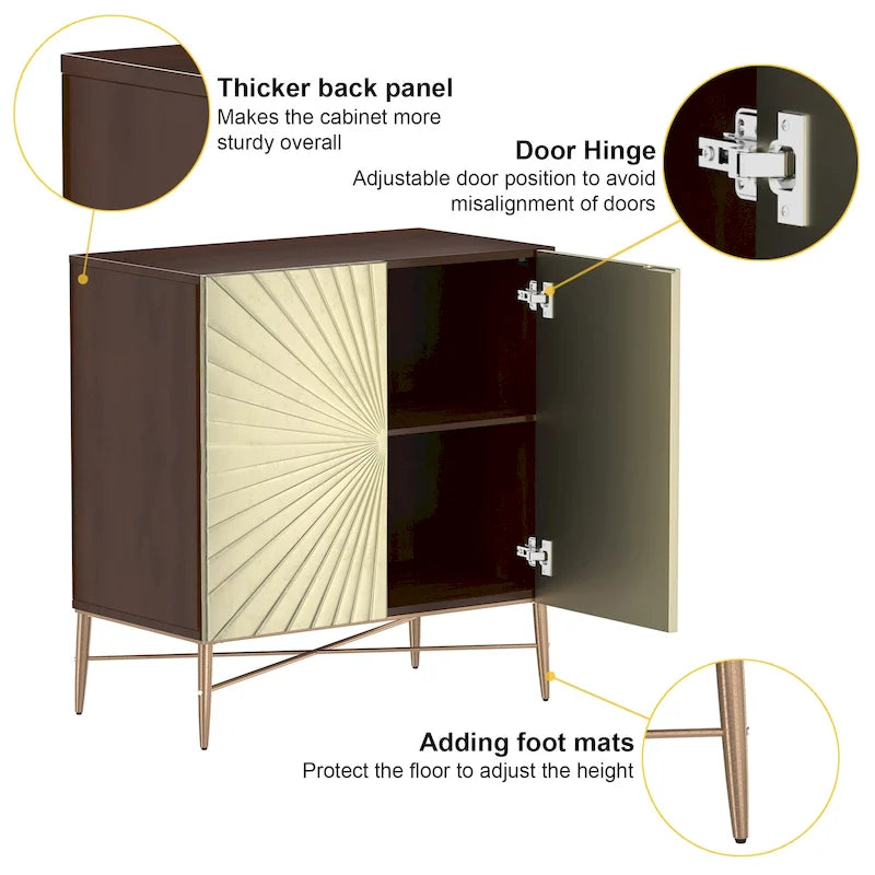 Meuble de Rangement Multimédia Vintage 2 Portes avec Motif Géométrique, 76 cm