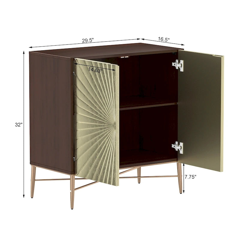 Meuble de Rangement Multimédia Vintage 2 Portes avec Motif Géométrique, 76 cm