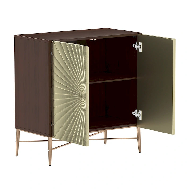 Meuble de Rangement Multimédia Vintage 2 Portes avec Motif Géométrique, 76 cm