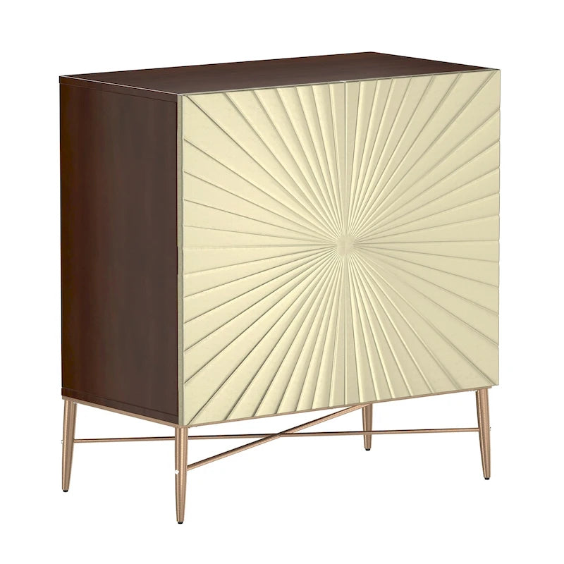 Meuble de Rangement Multimédia Vintage 2 Portes avec Motif Géométrique, 76 cm