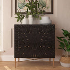 Meuble de Rangement Multimédia Vintage 2 Portes avec Motif Géométrique, 76 cm