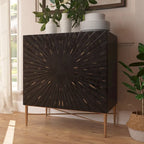 Meuble de Rangement Multimédia Vintage 2 Portes avec Motif Géométrique, 76 cm