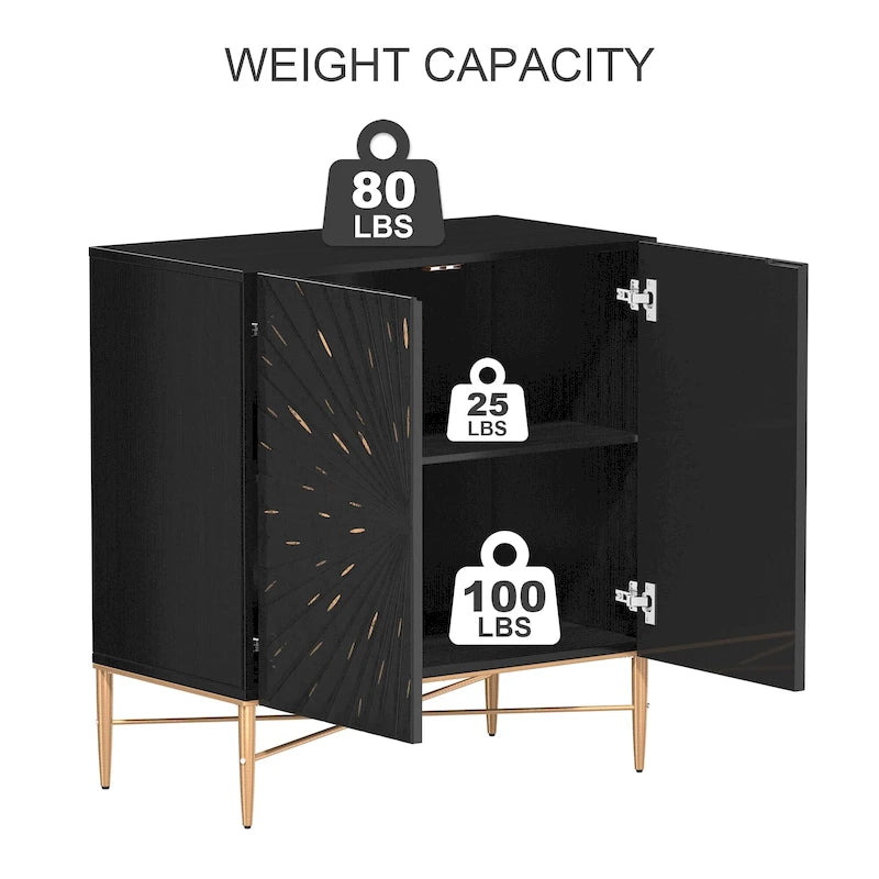 Meuble de Rangement Multimédia Vintage 2 Portes avec Motif Géométrique, 76 cm
