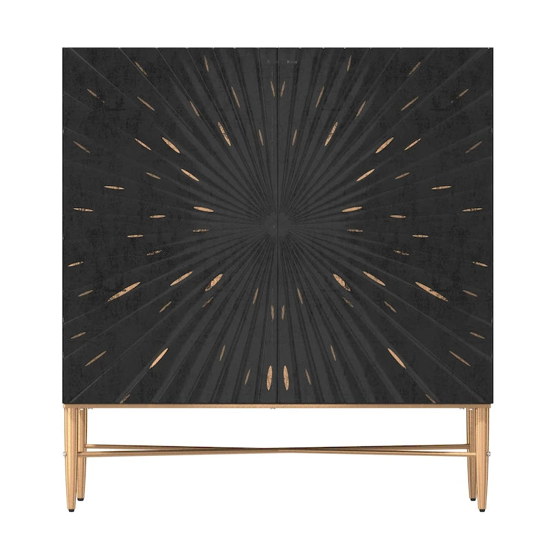 Meuble de Rangement Multimédia Vintage 2 Portes avec Motif Géométrique, 76 cm