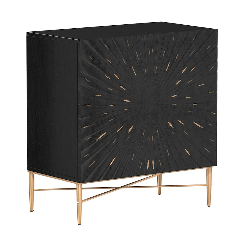 Meuble de Rangement Multimédia Vintage 2 Portes avec Motif Géométrique, 76 cm