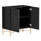 Meuble de Rangement Multimédia Vintage 2 Portes avec Motif Géométrique, 76 cm