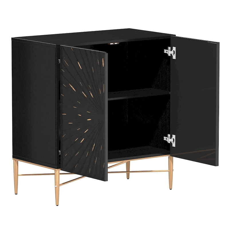Meuble de Rangement Multimédia Vintage 2 Portes avec Motif Géométrique, 76 cm