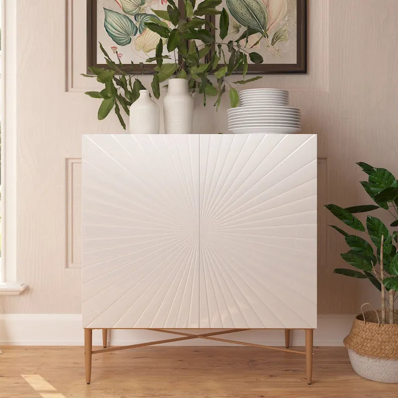 Meuble de Rangement Multimédia Vintage 2 Portes avec Motif Géométrique, 76 cm