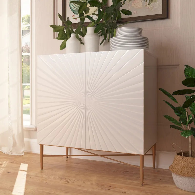 Meuble de Rangement Multimédia Vintage 2 Portes avec Motif Géométrique, 76 cm