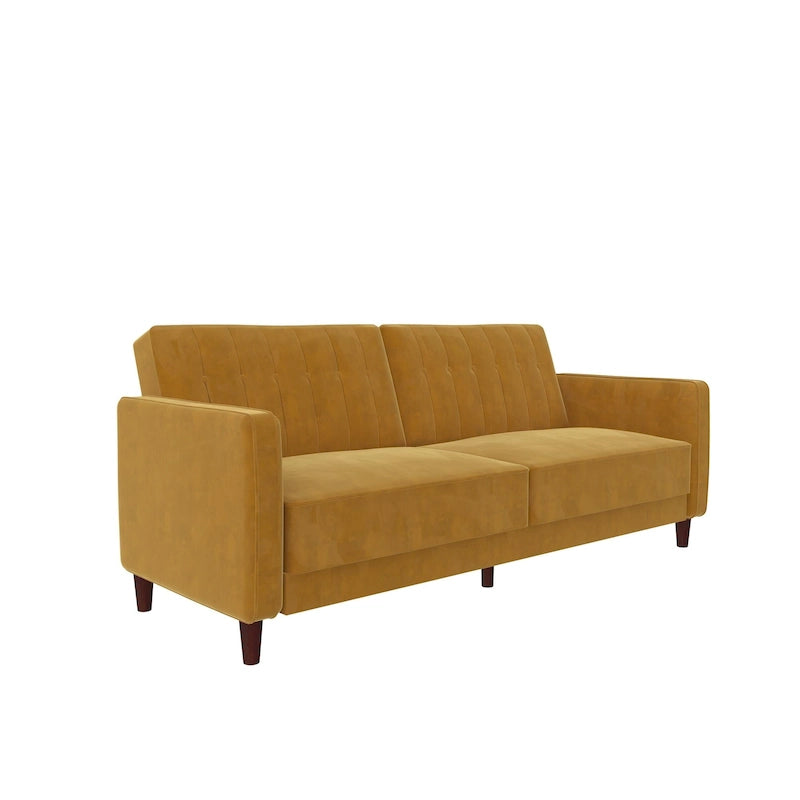 Canapé-lit futon de transition tufté Ivy – Canapé-lit convertible en velours, dossier inclinable séparé, 3 places