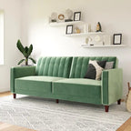 Canapé-lit futon de transition tufté Ivy – Canapé-lit convertible en velours, dossier inclinable séparé, 3 places