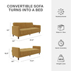 Canapé-lit futon de transition tufté Ivy – Canapé-lit convertible en velours, dossier inclinable séparé, 3 places