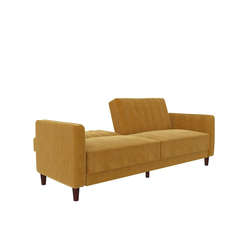 Canapé-lit futon de transition tufté Ivy – Canapé-lit convertible en velours, dossier inclinable séparé, 3 places