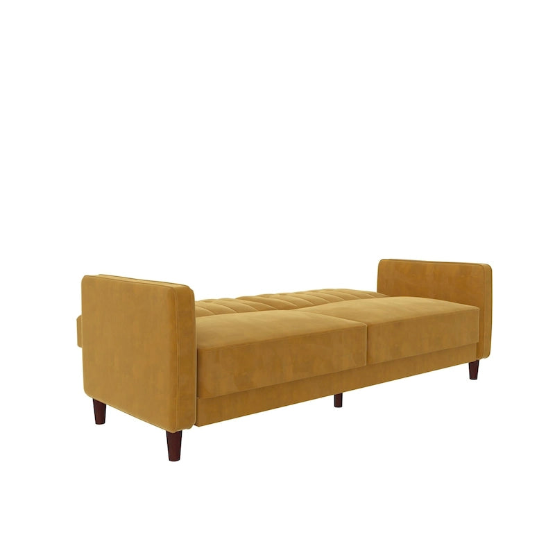 Canapé-lit futon de transition tufté Ivy – Canapé-lit convertible en velours, dossier inclinable séparé, 3 places