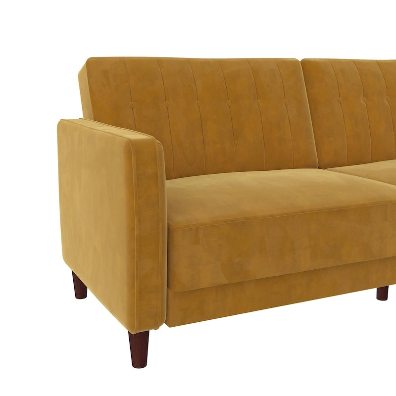 Canapé-lit futon de transition tufté Ivy – Canapé-lit convertible en velours, dossier inclinable séparé, 3 places