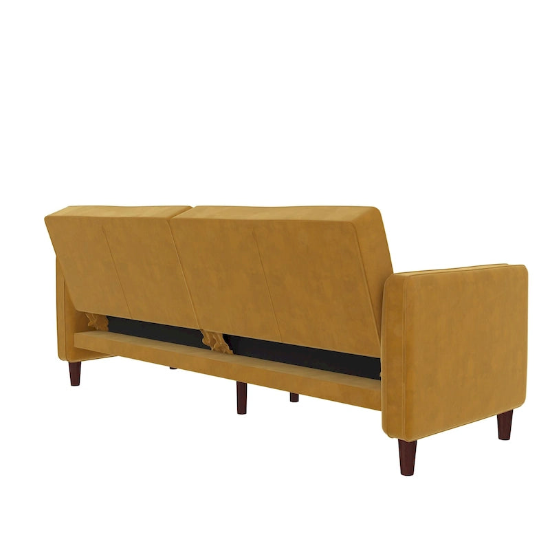 Canapé-lit futon de transition tufté Ivy – Canapé-lit convertible en velours, dossier inclinable séparé, 3 places
