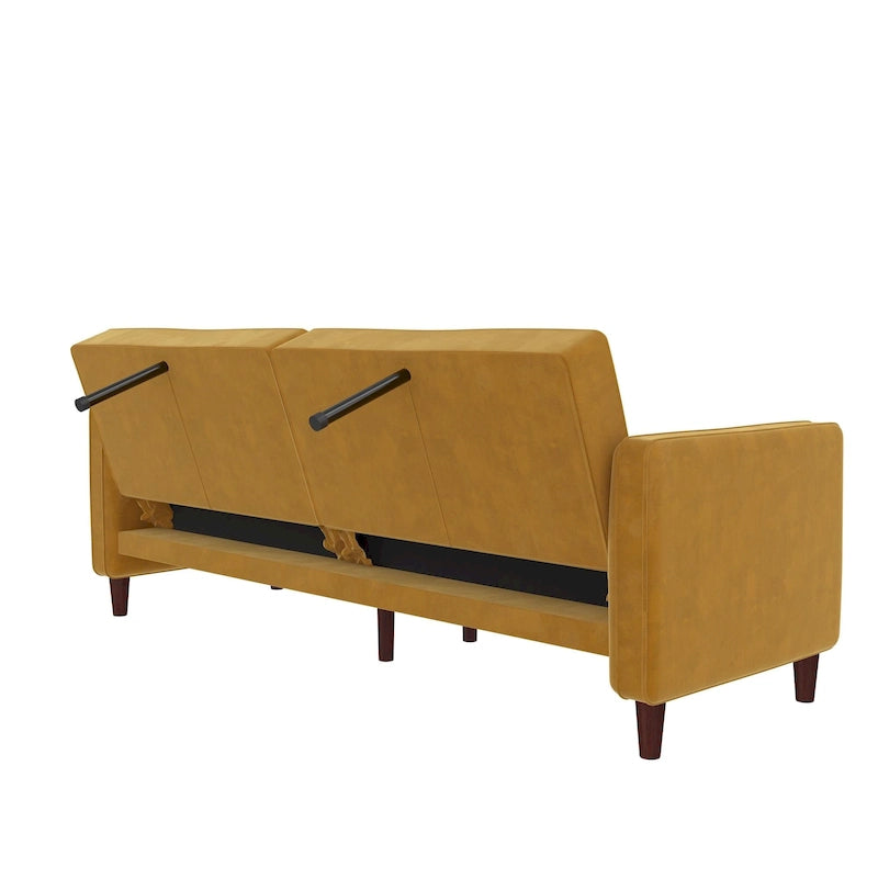 Canapé-lit futon de transition tufté Ivy – Canapé-lit convertible en velours, dossier inclinable séparé, 3 places