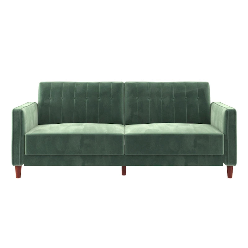 Canapé-lit futon de transition tufté Ivy – Canapé-lit convertible en velours, dossier inclinable séparé, 3 places
