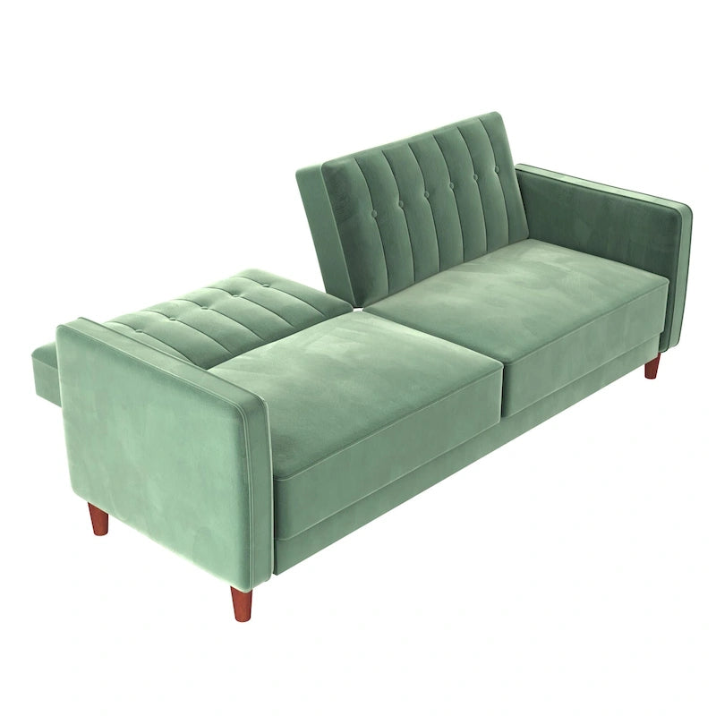 Canapé-lit futon de transition tufté Ivy – Canapé-lit convertible en velours, dossier inclinable séparé, 3 places