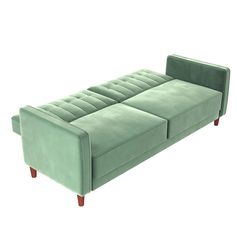 Canapé-lit futon de transition tufté Ivy – Canapé-lit convertible en velours, dossier inclinable séparé, 3 places