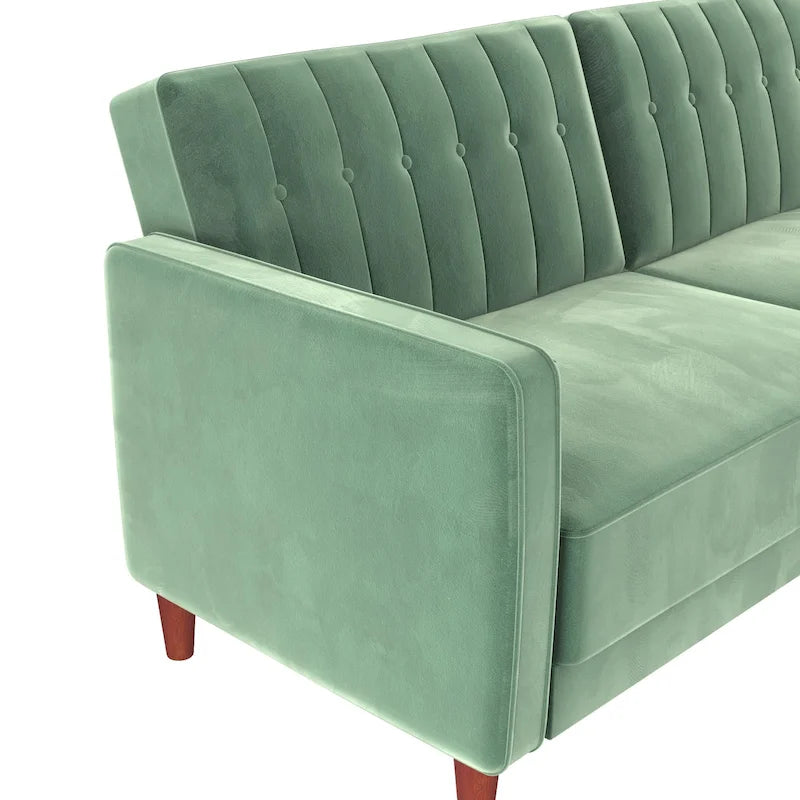 Canapé-lit futon de transition tufté Ivy – Canapé-lit convertible en velours, dossier inclinable séparé, 3 places