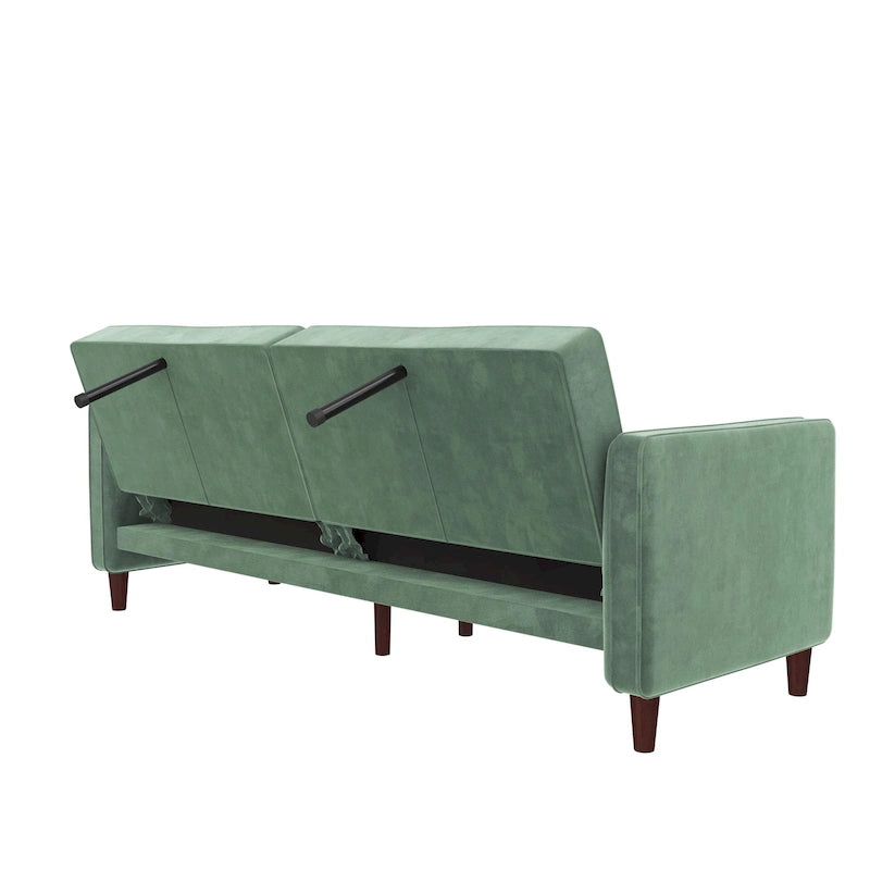Canapé-lit futon de transition tufté Ivy – Canapé-lit convertible en velours, dossier inclinable séparé, 3 places
