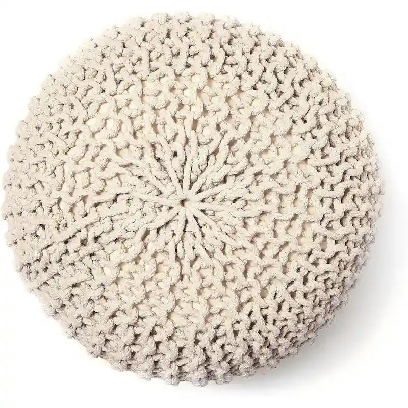 Pouf Tricoté à la Main Coton Corde Tressée Tressage Câble Ottomane - Repose-Pieds - Siège d'Appoint Meuble Pouf - Salon Enfants - 18x18x14