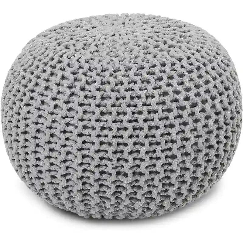 Pouf Tricoté à la Main Coton Corde Tressée Tressage Câble Ottomane - Repose-Pieds - Siège d'Appoint Meuble Pouf - Salon Enfants - 18x18x14