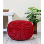 Pouf Tricoté à la Main Coton Corde Tressée Tressage Câble Ottomane - Repose-Pieds - Siège d'Appoint Meuble Pouf - Salon Enfants - 18x18x14