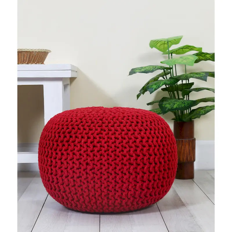 Pouf Tricoté à la Main Coton Corde Tressée Tressage Câble Ottomane - Repose-Pieds - Siège d'Appoint Meuble Pouf - Salon Enfants - 18x18x14