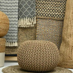 Pouf Tricoté à la Main Coton Corde Tressée Tressage Câble Ottomane - Repose-Pieds - Siège d'Appoint Meuble Pouf - Salon Enfants - 18x18x14