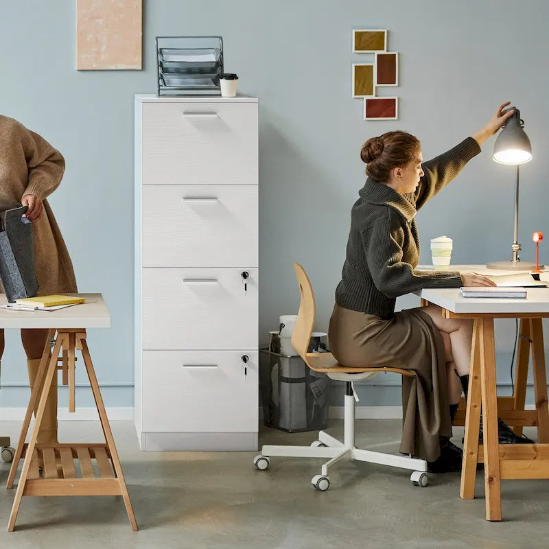 Classeur vertical verrouillable à 4 tiroirs de 51" – Rangement de bureau blanc