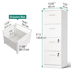 Classeur vertical verrouillable à 4 tiroirs de 51" – Rangement de bureau blanc