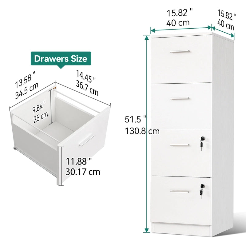 Classeur vertical verrouillable à 4 tiroirs de 51" – Rangement de bureau blanc