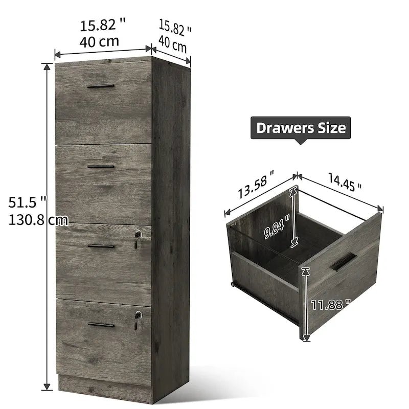 Classeur vertical verrouillable à 4 tiroirs de 51" – Rangement de bureau blanc