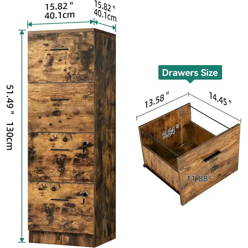 Classeur vertical verrouillable à 4 tiroirs de 51" – Rangement de bureau blanc