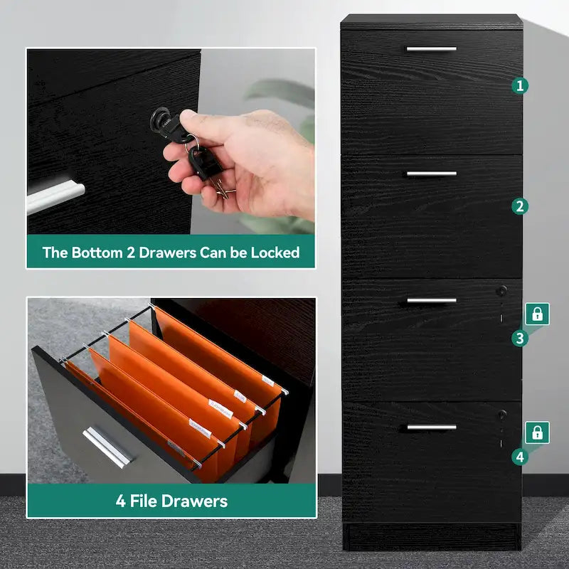 Classeur vertical verrouillable à 4 tiroirs de 51" – Rangement de bureau blanc
