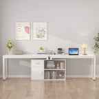 Bureau d'angle réversible blanc avec tiroir, étagères et armoire – Bureau d'ordinateur pour bureau à domicile
