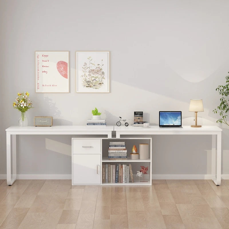 Bureau d'angle réversible blanc avec tiroir, étagères et armoire – Bureau d'ordinateur pour bureau à domicile