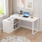 Bureau d'angle réversible blanc avec tiroir, étagères et armoire – Bureau d'ordinateur pour bureau à domicile