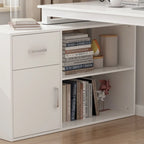 Bureau d'angle réversible blanc avec tiroir, étagères et armoire – Bureau d'ordinateur pour bureau à domicile