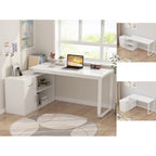 Bureau d'angle réversible blanc avec tiroir, étagères et armoire – Bureau d'ordinateur pour bureau à domicile