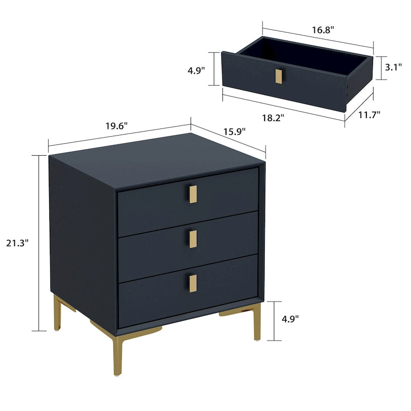 Table de chevet à 3 tiroirs – Table de chevet de style moderne du milieu du siècle