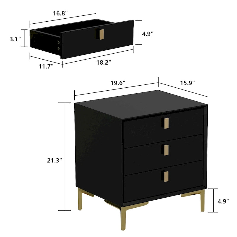 Table de chevet à 3 tiroirs – Table de chevet de style moderne du milieu du siècle
