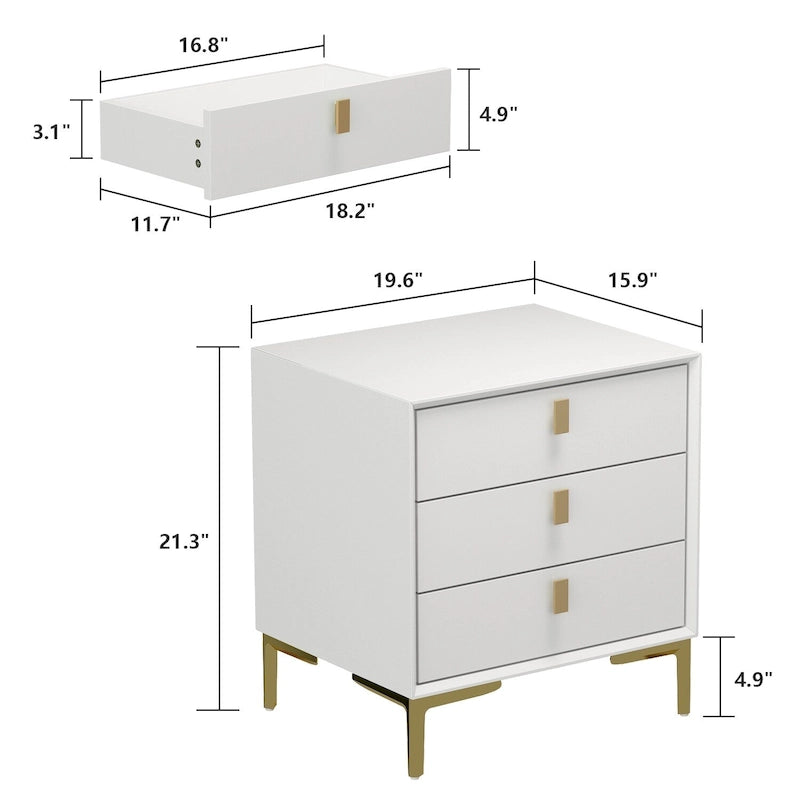 Table de chevet à 3 tiroirs – Table de chevet de style moderne du milieu du siècle