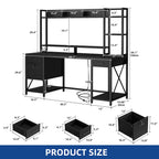 Bureau gaming informatique 150 cm avec huche, étagère, lumières RVB et 3 tiroirs