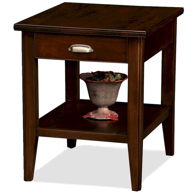 Table d'appoint à un tiroir avec étagère – Fini cerisier chocolat