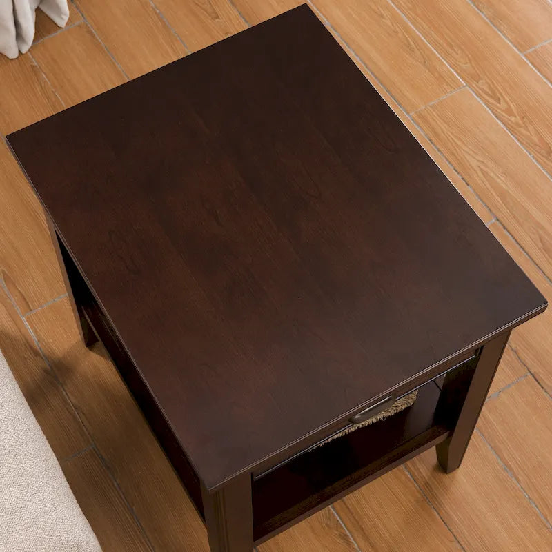 Table d'appoint à un tiroir avec étagère – Fini cerisier chocolat