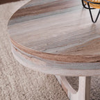 Table basse ovale contemporaine en similicuir marbré marron avec pieds géométriques